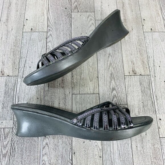 Montego Bay Club Silver Sandals Sequin Wedge Slip On Womens 7 Wedge Strappy Shoe - Picture 5 of 14